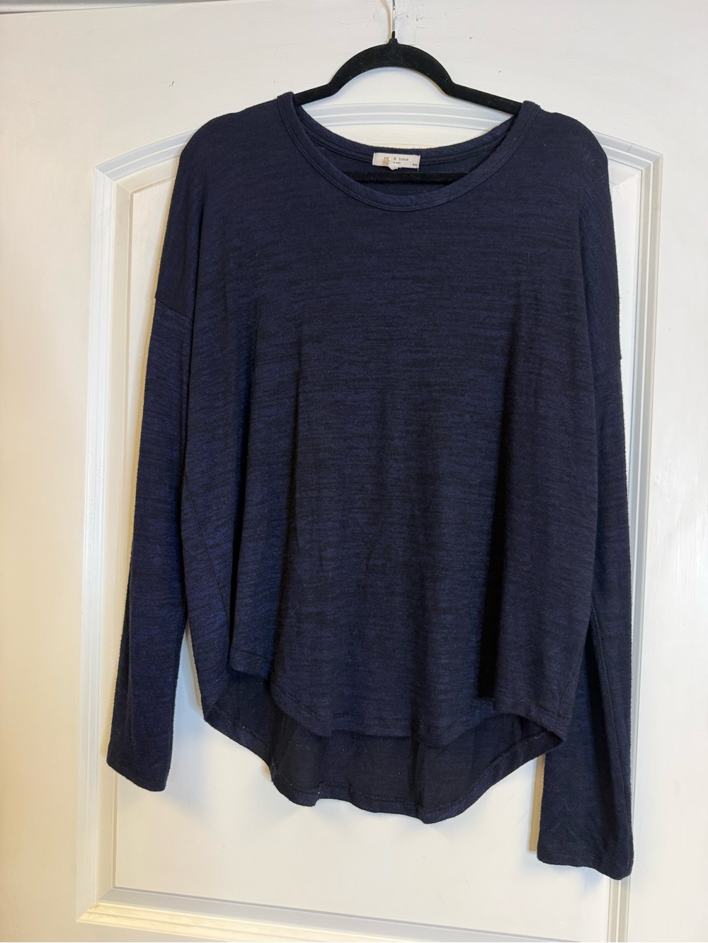 Rag & Bone The Knit Navy Long Sleeve Relaxed Hi Low Tee M